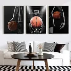 Quadro basquete 3 telas decoração casa sala quarto esporte bola jogadores cesta