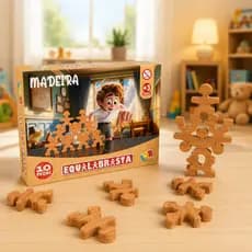 Jogo Equilibrista em Madeira 10 peças - Presente para criança | Engenheiro Mirim, Blocos de Madeira
