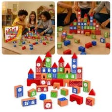 Brinquedo Pedagógico Engenheiro Mirim, Blocos de Montar e Empilhar em Madeira - Presente Criança