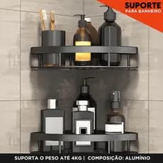 Suporte de Shampoo de Canto Para Banheiro Preto Sem Furo Oval  -  BNVT