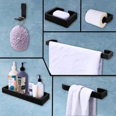 Acessórios Para Banheiro Kit c/ 6 Peças - Porta Shampoo Porta Toalha Porta Sabonete - Bnvt