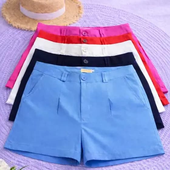 Short Feminino Alfaiataria com Bolso - Acompanha Cinto | Social / Cintura Alta e Com Ziper - BNVT