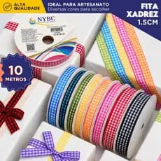 Fita Xadrez Colorida 15mm Rolo 10 Metros Para Artesanato Laços Festa e Decoração - BNVT