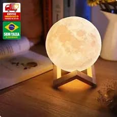 Luminária Mini Lua Cheia Abajur Decoração LED com Alto Relevo e Base para Decoração Sem Fio