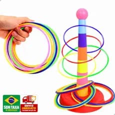 Jogo Arremesso de Argolas Infantil 10 Peças Plástico Colorido Monta Desmonta