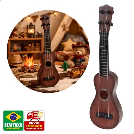 Violão Brinquedo Infantil 37cm Ukulele Cavaquinho Cordas Nylon Ajustáveis Educativo