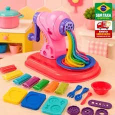 Brinquedo Cozinha Infantil com Massinhas Coloridas Máquina de Modelar e Acessórios 21 Peças