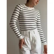 Blusa Tricot Listrada Moda Inverno Tricô Modal Listras Gola Redonda