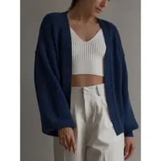 Casaco Tricot Básico Manga Bufante Tricô Inverno Casaquinho Ponto Fang
