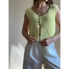 Colete Tricot Botões Cropped Trico Verão Moda Feminina Coletinho