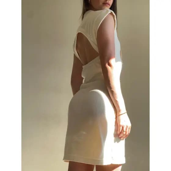 Vestido Tricot Feminino Modal Curto Costas Abertas Elegante Manga Japonesa Trico Premium