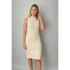 Vestido Tricot Canelado Midi Trico Modal Fenda Lateral Moda Feminina