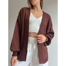 Cardigan Tricot Inverno Casaco Bufante Manga Longa Trico