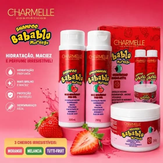 kit Capilar 03 Produtos Cheirinho de Chiclete Babablu Charmelle Cosméticos (Shampoo + Condicionador + Máscara)