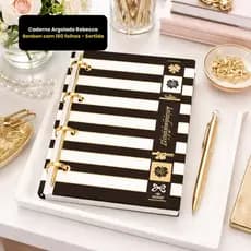 Caderno Argolado Rebecca Bonbon Preto 160 Folhas Fichário Universitário Escolar Feminino Original Animativa Luxo Premium