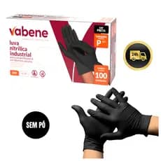 Luva Nitrílica Preta Descartável Sem Pó Com 100un Anvisa Barbeiro Estética Cozinha Cozinheiro Caixa