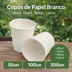 Copo Termico De Papel Branco Café Água Chá Chocolate Quente Descartavel 85ml - 120ml - 180ml - 240ml