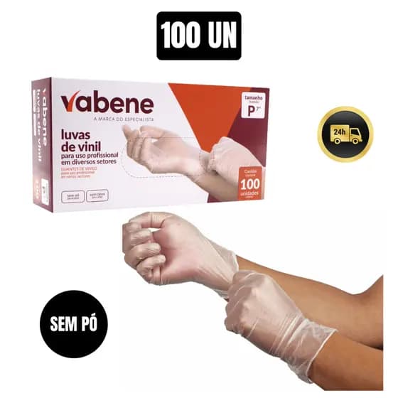 Luva de Vinil Sem Pó Transparente Descartável C/ 100 Un Estética Cozinha Salão de beleza