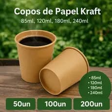 Copo de Papel Térmico Kraft P/ Café 85ml - 120ml - 180ml - 240ml Chá Agua Chocolate Quente Suco