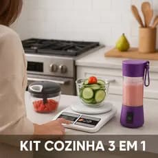 Kit Cozinha 3 em 1 Balança Digital + Processador Manual + Mini Liquidificador Portátil
