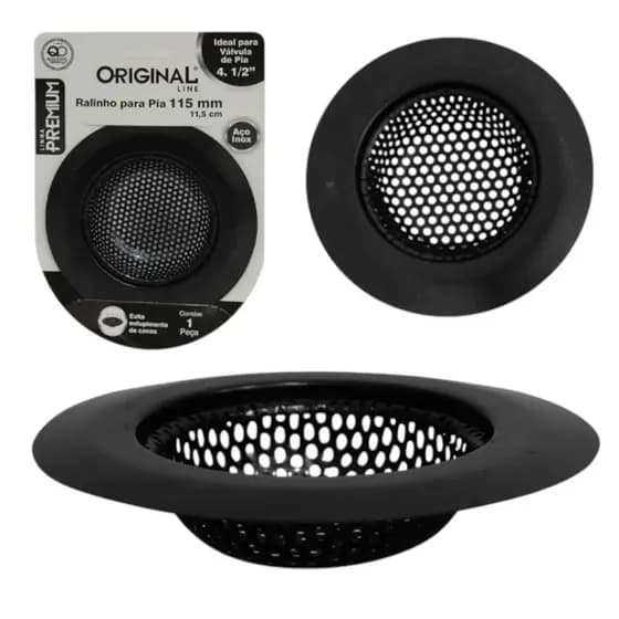 Ralo de Pia Inox Original Line 11,5cm Preto Premium Evita Entupimentos