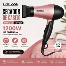 Secador De Cabelo Portátil Rosa Dobrável Bivolt 1200W Startools