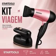 Kit Viagem Feminino Secador Portátil + Mini Ferro Bivolt Startools