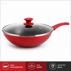 Panela Wok Clink Vermelha Alumínio Antiaderente Frigideira Funda Cozinha Gourmet 28cm