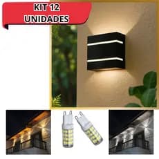 Kit 12 Arandela Luminária de Parede Externa Interna 2 Frisos 2 Focos Bivolt LED