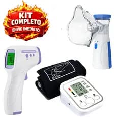 KIT Medidor de Pressão Arterial Digital + Nebulizador + Termômetro Infravermelho Sem Contato