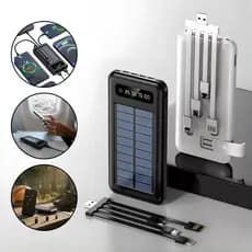 Power Bank Solar 20000mAh com Suporte e 4 Cabos Carregador Portátil com Lanterna LED 5 em 1 para Assistir Netflix