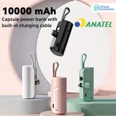 Power Bank Mini 10000mAh para Viagens: Recarga Sem Fio e Cabo (iPhone e Tipo-C) 2em1
