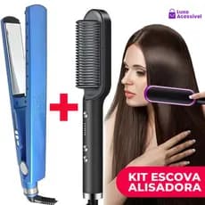 Conjunto de alisador de cabelo e pente aquecido bivolt, suportando tensões de 110V e 220V para uso flexível