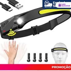 Lanterna de Cabeça LED Recarregável com USB - Corpo Motion, Lamp Light Torch Camping