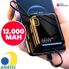 Carregador Rápido De Bateria Compacto 12000mAh Com Carregamento Cabo Duplo Integrado Para super