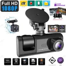 Espelho Retrovisor Dashcam WiFi 3 Lentes 64GB, Gravação HD 1080P Frente e Traseira, Monitoramento 24h