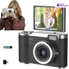 Câmera Digital 4K com Tela Flip 180° Ideal para Selfies Zoom 8x CCD 48MP Compacta Estudantil