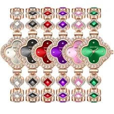 Liga trevo de quatro folhas senhoras relógio de quartzo moda pulseira decorativa esmeralda senhoras relógio