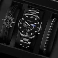 Novo relógio masculino na moda All-Match moda masculina 2 pulseira leme terno banda de aço relógio de quartzo