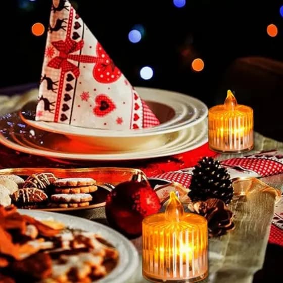Vela LED De 2 Peças Com Listras Verticais , Segura E Ecológica Para Decoração De Festas De Corrida .