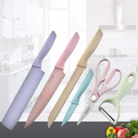 Conjunto De Faca De Cozinha De 6 Peças Em Caixa De Presente , Design Funcional Multicolorido E Moderno Para Promoção De
