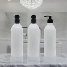 Conjunto 3 Frascos Caçula 500ml Branco Para Banheiro - Com Flip Top e Pump Saboneteira