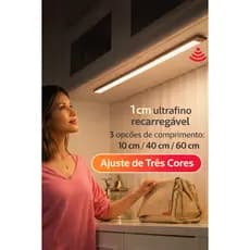 Luminária Led 3 Cores 10/40/60 cm Luz Noturna Sensor De Movimento USB Recarregável Closet Quarto