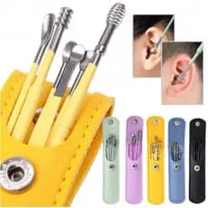 Conjunto Limpador De Ouvido Aço Inoxidável 6 Peças Para Adultos E Crianças Portátil com Case Couro