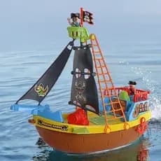 Brinquedo Barco Pirata Rodinha Infantil Meninos Diversão Piscina Agua Boneco