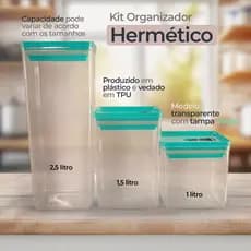 Kit Potes Tampa Vedação Hermética Quadrado Resistente Armazenar Alimentos Empilhavel Transparente