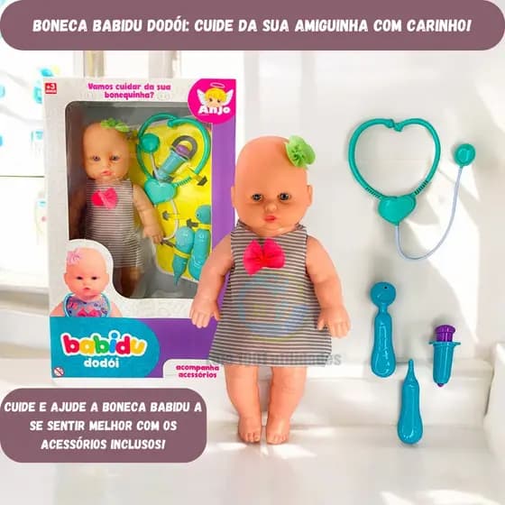 Boneca Dodói Acessórios Médicos Medicina Babidu Brincadeira Diversão Imaginação Menina Bebê