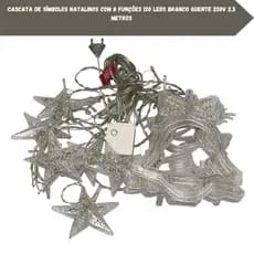 Cascata Símbolos Natalinos LEDs Branco Quente Pisca Pisca Natal Decoração Enfeite