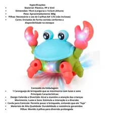 Brinquedo Caranguejo Fujão Musical Som Luz E Movimento Educativo Colorido Crianças Bebês Diversão