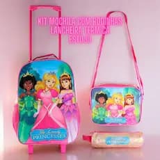 Kit Mochila Escolar Infantil Lancheira Termica Estojo Rodinha Volta Aulas